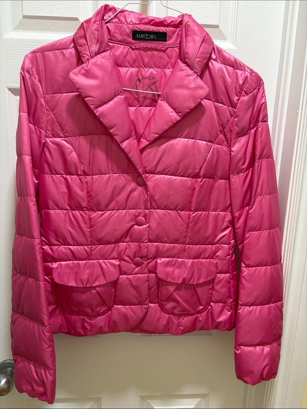 Marc Cain Vibrant Pink Quilted Button-Front Puffer Jacket, size N3